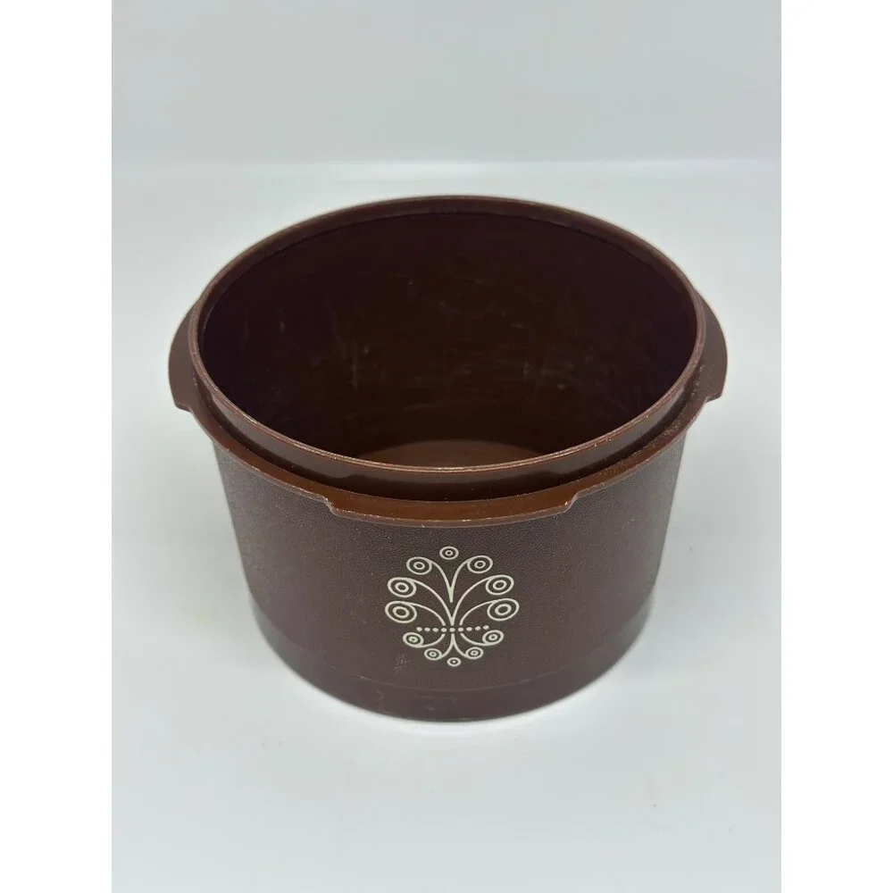 VTG Tupperware Choco Brown Servalier Canister Scroll Design No Lid 1297-12‎ USA